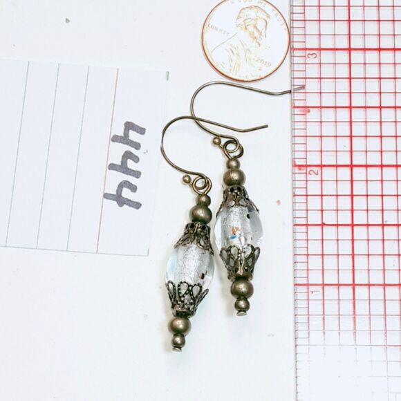 artisan earrings 444#mfs Victorian earrings hatpin lampwork foil center hand cra - Picture 3 of 6